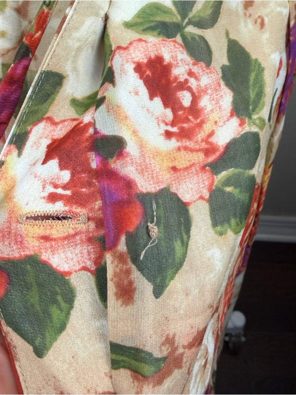 Coldwater Creek Silk 14P Floral Cream Midi Dress with Tie Waist Flaw - Picture 7 of 13
